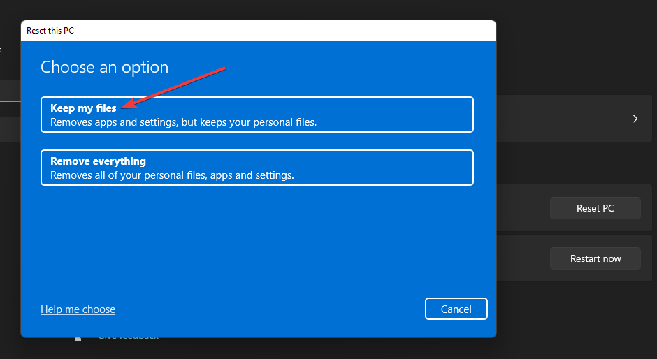 Keep my files Option NTFS-Dateisystemfehler Windows 11