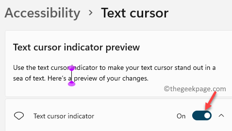 Accesibilitate Text Cursor Text Indicator cursor Activare