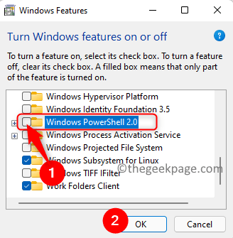 ميزات Windows قم بإلغاء تحديد Windows Powershell Min