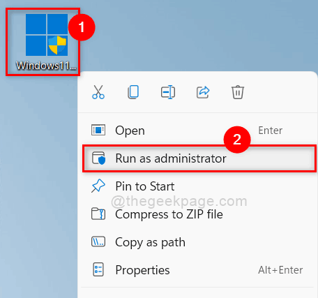„Windows“ diegimo asistentas Vykdykite kaip administratorius 11zon
