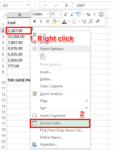 2 cellules de format minimum