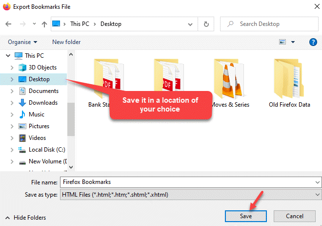 Ekspor File Bookmark Simpan Di Lokasi Pilihan Anda Tambahkan Nama File Simpan