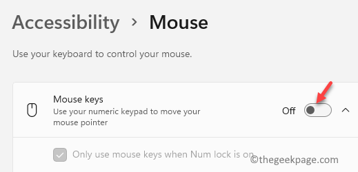 Acessibilidade Mouse Teclas do Mouse Desativar