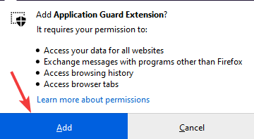 додати розширення Firefox Windows Defender захист браузера -
