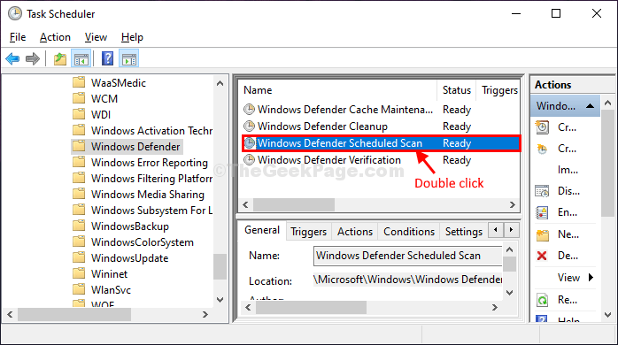 „Windows Defender Scan“ dukart spustelėkite