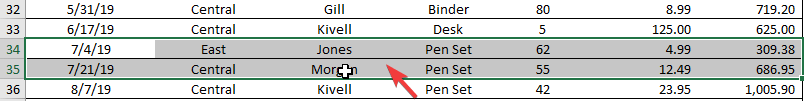 valige read kustutage Excelis mitu rida 