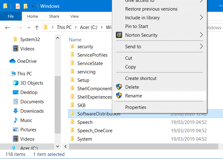 Windows에서 이름 바꾸기 옵션 수정 0x8007045b 오류