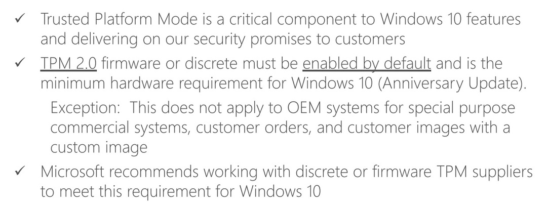 Mise à jour anniversaire TPM 2.0 Windows 10