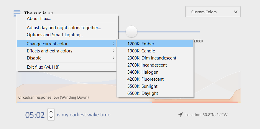 Změnit aktuální podnabídku barev, jak zobrazit odstín Windows 10