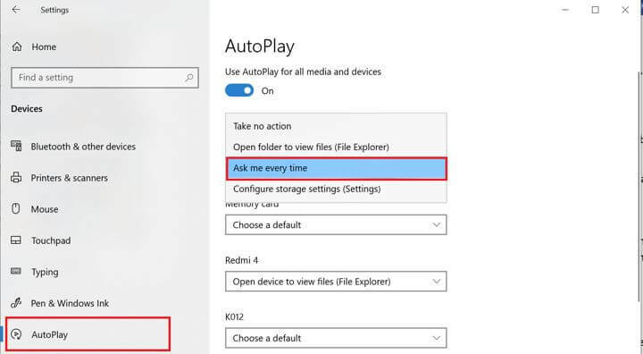 AutoPlay Windows 10 Windows Media Player არ ცნობს ცარიელ CD- ს
