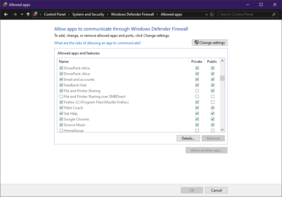 Windows 10 -palomuuri estää kaikki paitsi yhden ohjelman Estä palomuuri käsin yksi kerrallaan