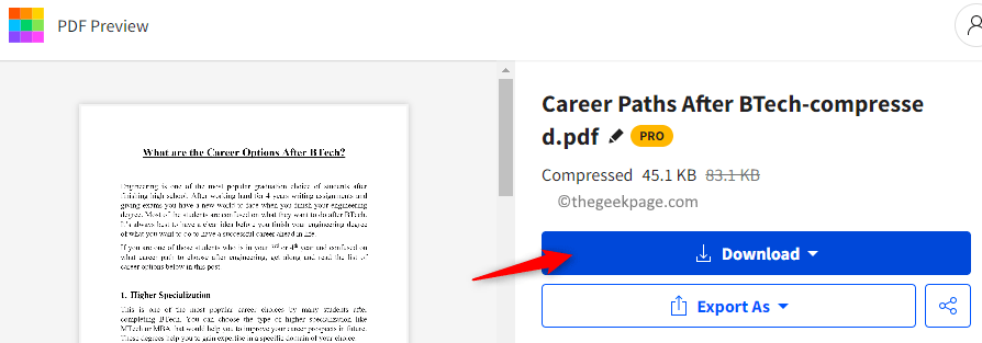 Smallpdf Изтегляне на PDF след компресиране Мин