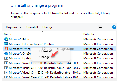 {programs And Features Uninstall Ir Change A Program בחר ב-Office 365 קליק ימני שנה