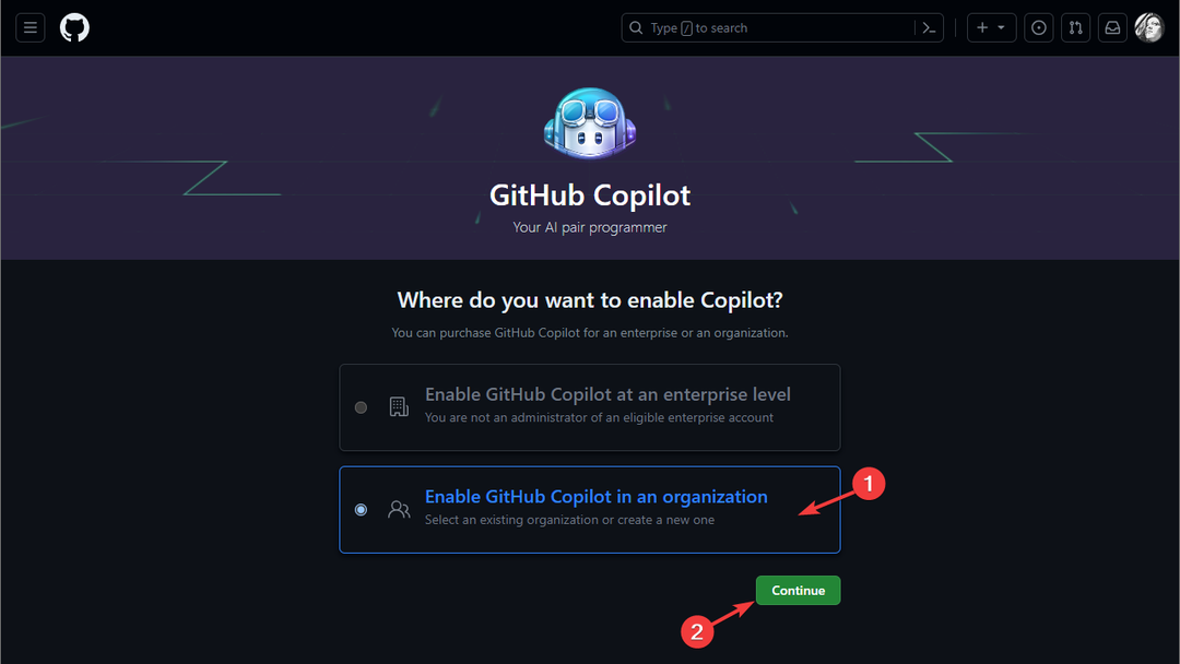 Įgalinkite „GitHub Copilot“ organizacijoje