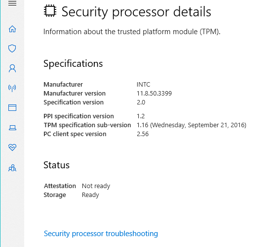 Windows 보안 프로세서 문제가 발생했습니다. 키 집합이 존재하지 않습니다.