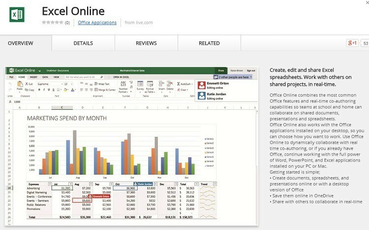 „Excel“ internetinė „Chrome“ internetinė parduotuvė