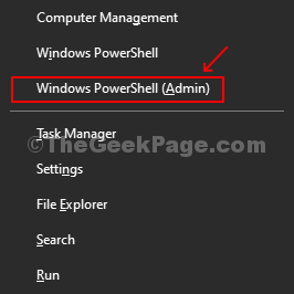 Pres Win Key + X sammen for å åpne hurtigmenyen med Windows PowerShell (admin)