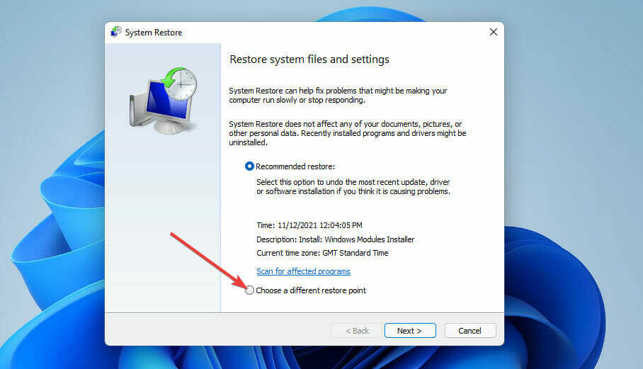 Elija un botón de opción de punto de restauración diferente unknown_kernel_mode_trap windows 11