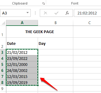 Päiväarvojen poimiminen päivämääräarvoista Microsoft Excelissä