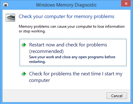 Vérification de la RAM de l'utilitaire de diagnostic de la mémoire bsod de Windows 8.1