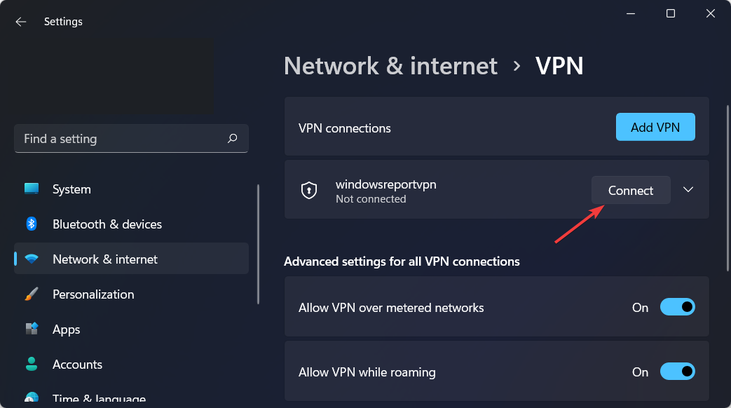 연결 VPN 창