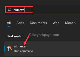 Starten Sie die Windows-Suche Slui.exe Best Match Result Run Command