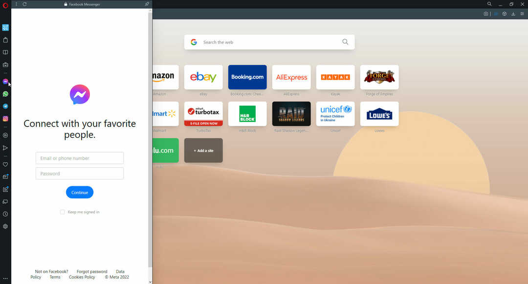 Opera browser integreret beskeder.