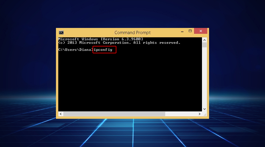 Windows mostra il prompt dei comandi ipconfig