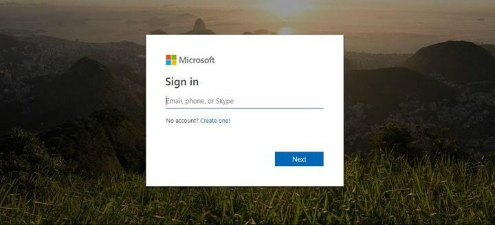 captura de tela da página de login da conta da microsoft