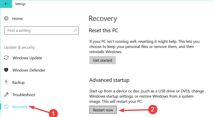 고급 시작 Windows 10