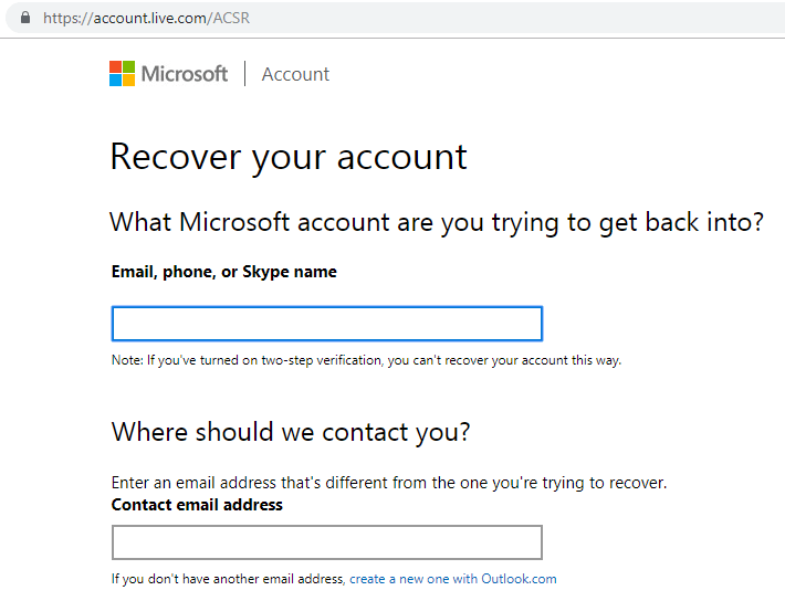obnovit účet Microsoft