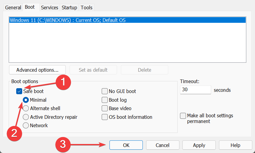 Nouzový režim pro opravu chybějícího bluetooth ve správci zařízení Windows 11