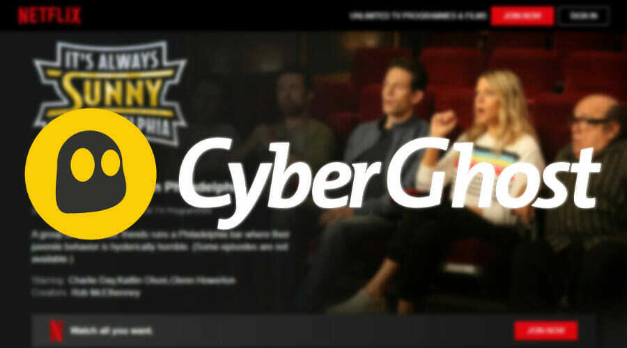 gunakan CyberGhost VPN untuk menonton Selalu Cerah di Philadelphia di Netflix UK