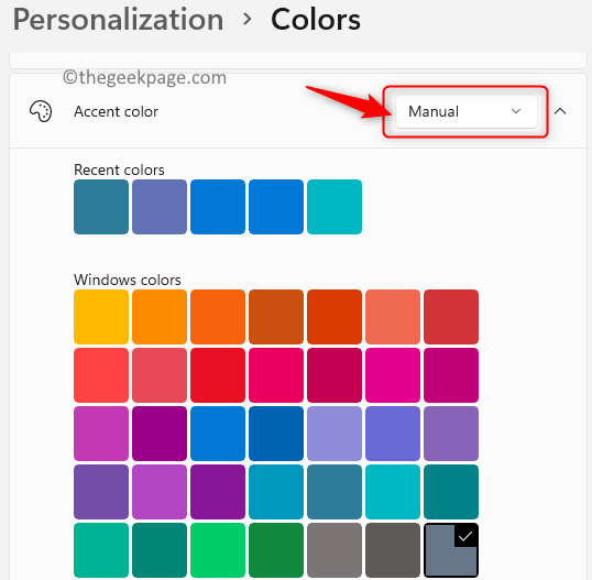 Personalizácia Farby Accen Colors Manuálna zmena farby Min