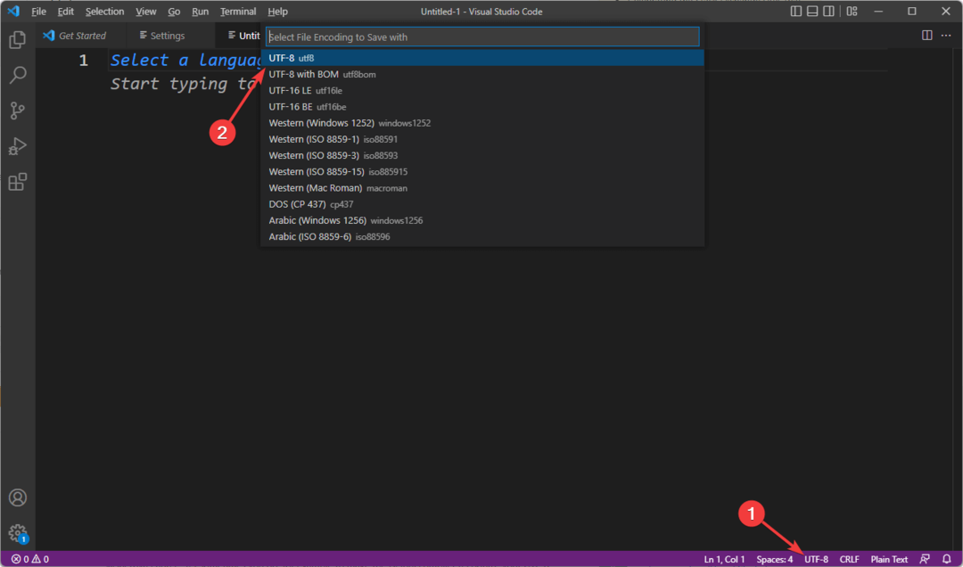 spreminjanje kodiranja kode Visual Studio