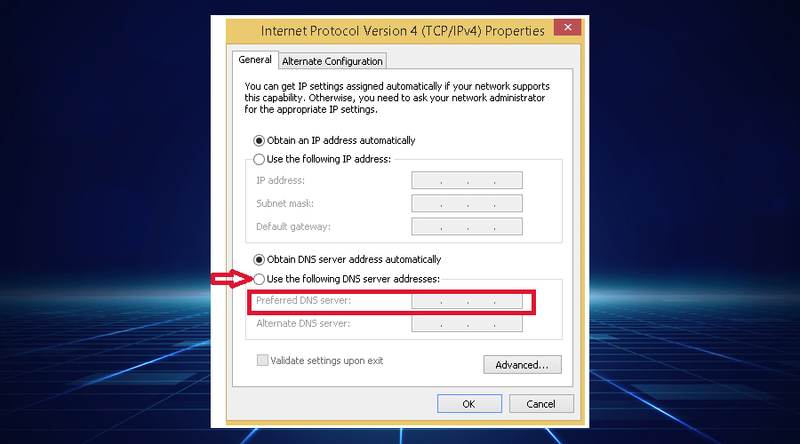 Windows pokazuje adresy serwerów DNS