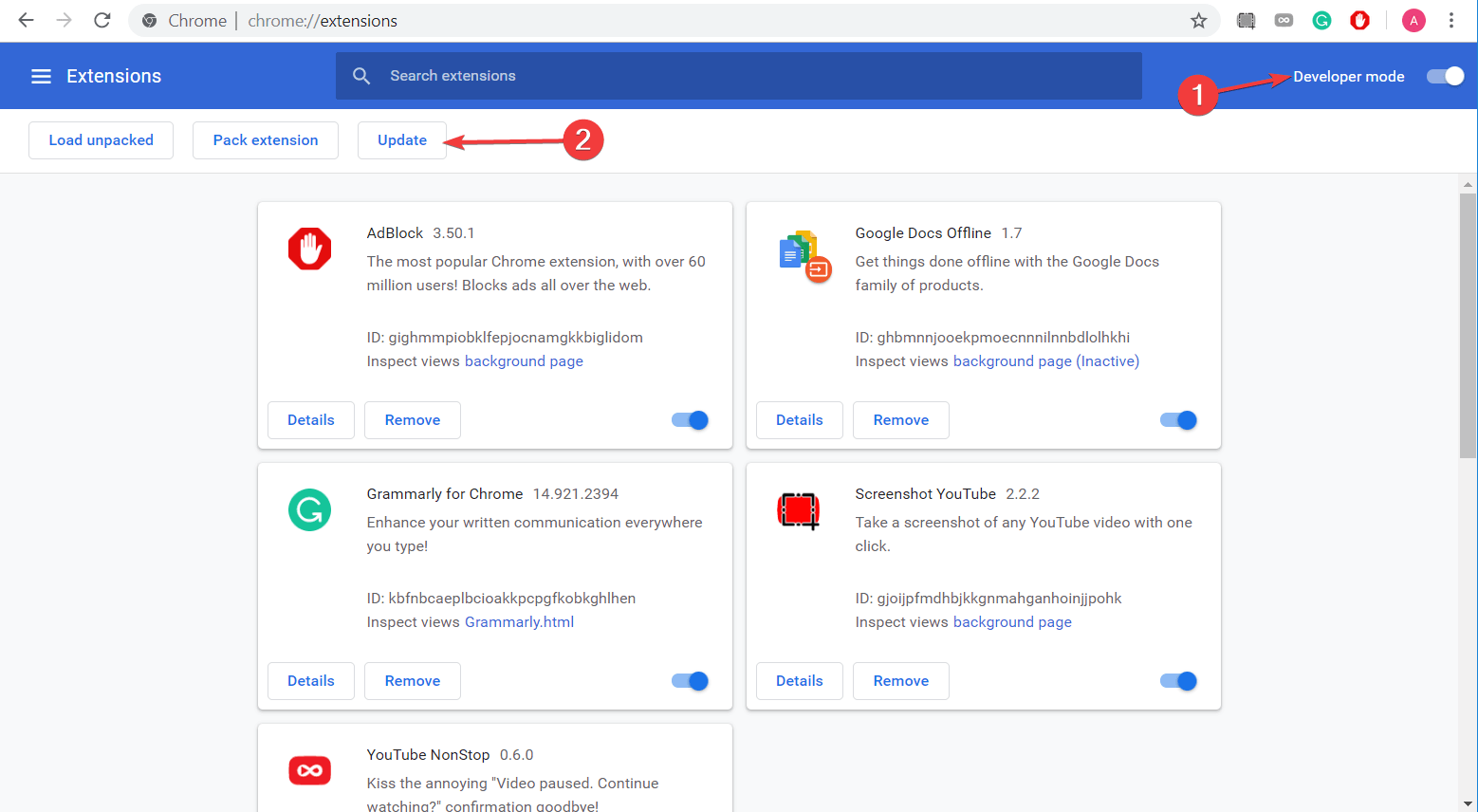 complementos de actualización de Chrome Error al establecer una conexión a la base de datos 