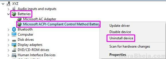 Afinstaller Microsoft Acpi-kompatibel kontrolmetodebatteri