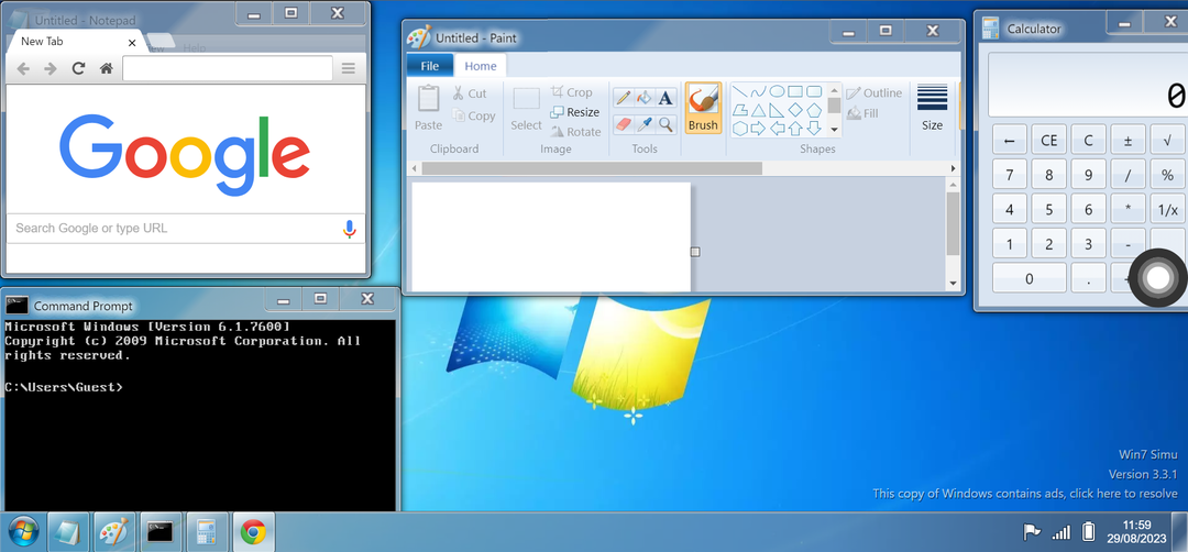 aplicații pe simulatorul Windows 7