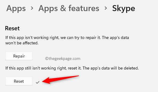 Apps Features Erweiterte Skype-Optionen App zurücksetzen abgeschlossen Min