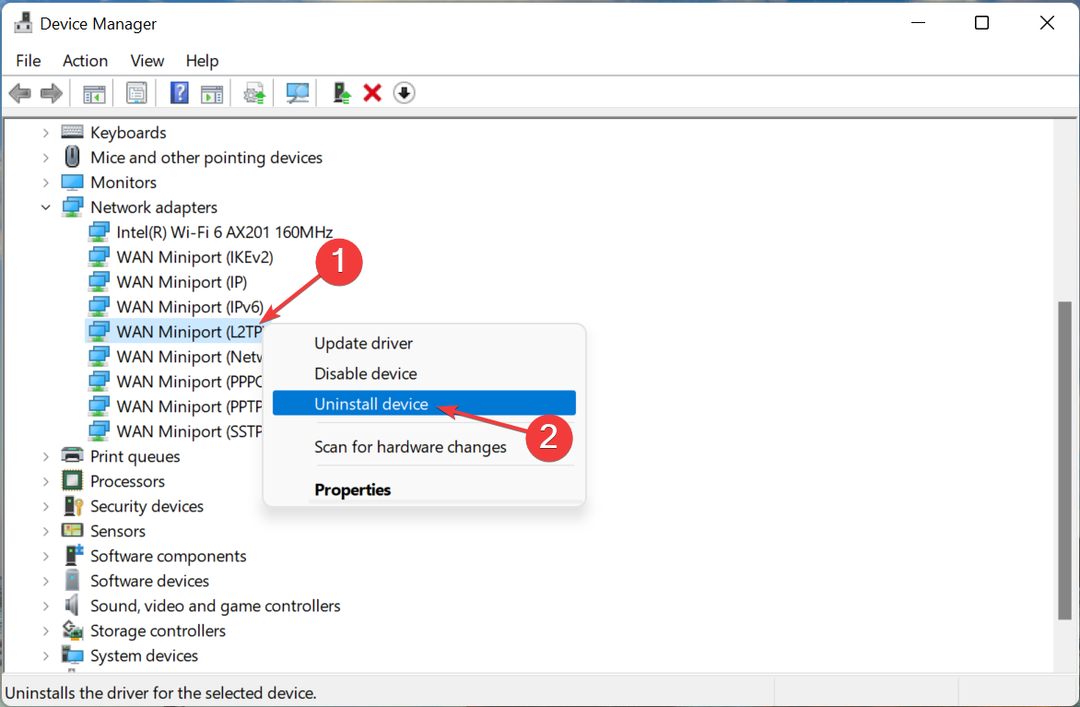 Windows 11 VPN 오류 720을 수정하기 위해 장치 제거