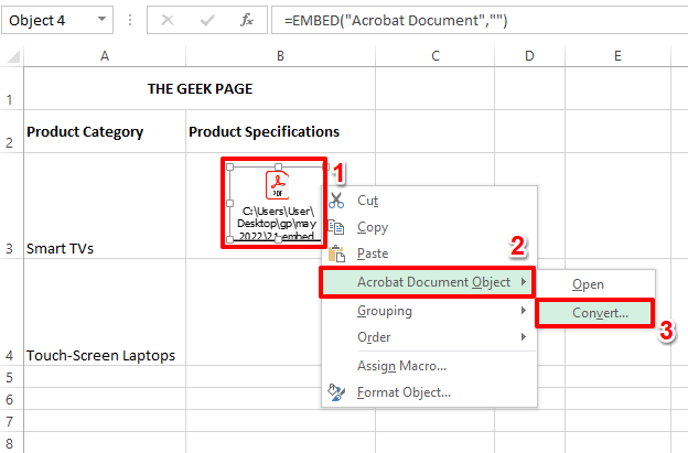 Jak vložit dokument PDF do listu aplikace Excel