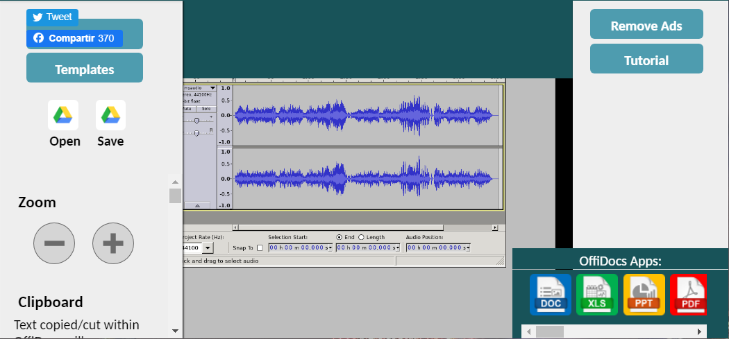 Audacity Audio Editor Online zvukový editor prohlížeče