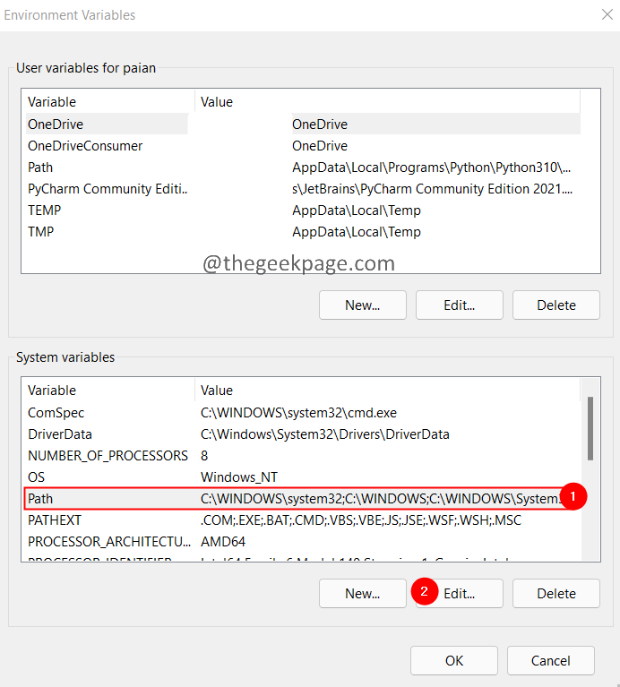 Bewerk pad omgevingsvariabele Min