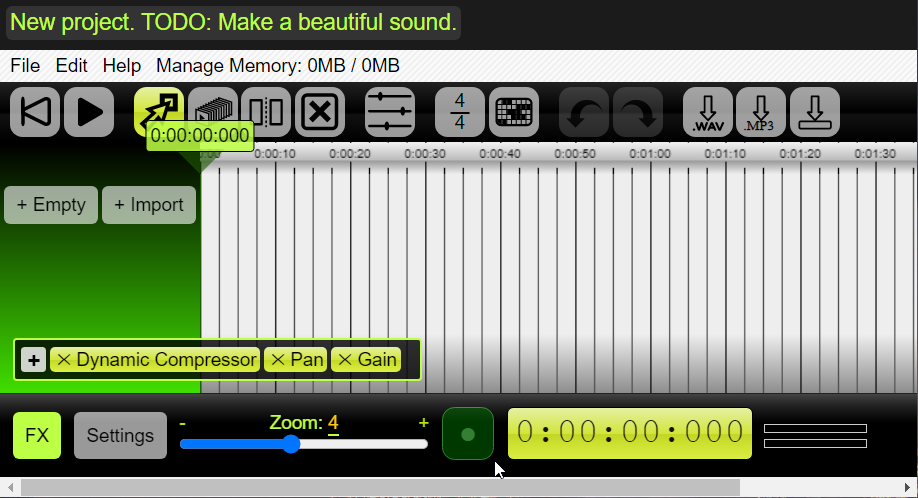 Kaunis Audio Editor -selaimen äänieditori