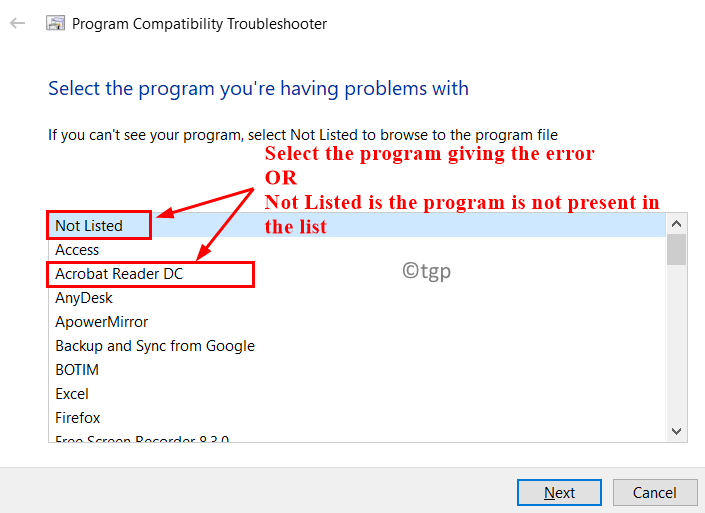 Alat za rješavanje problema s kompatibilnošću programa Odaberite program koji nije naveden Min