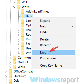 export register word-document kan niet opslaan