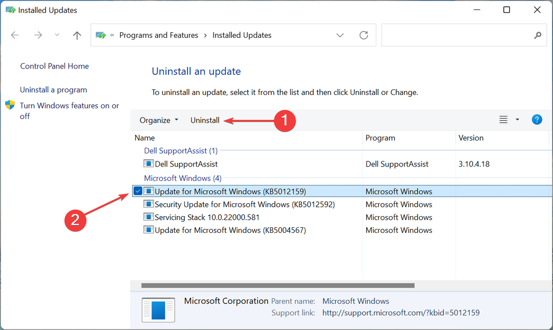 Windowsi vahetuste mittetöötava Windows 11 parandamiseks klõpsake nuppu Desinstalli