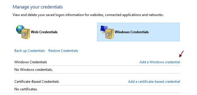 Dodaj vjerodajnice za Windows Min
