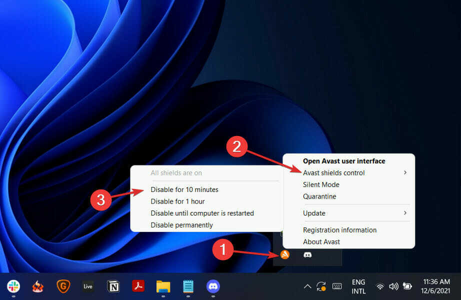 Desactivar-antivirus-icono La instalación de la discordia ha fallado Windows 11